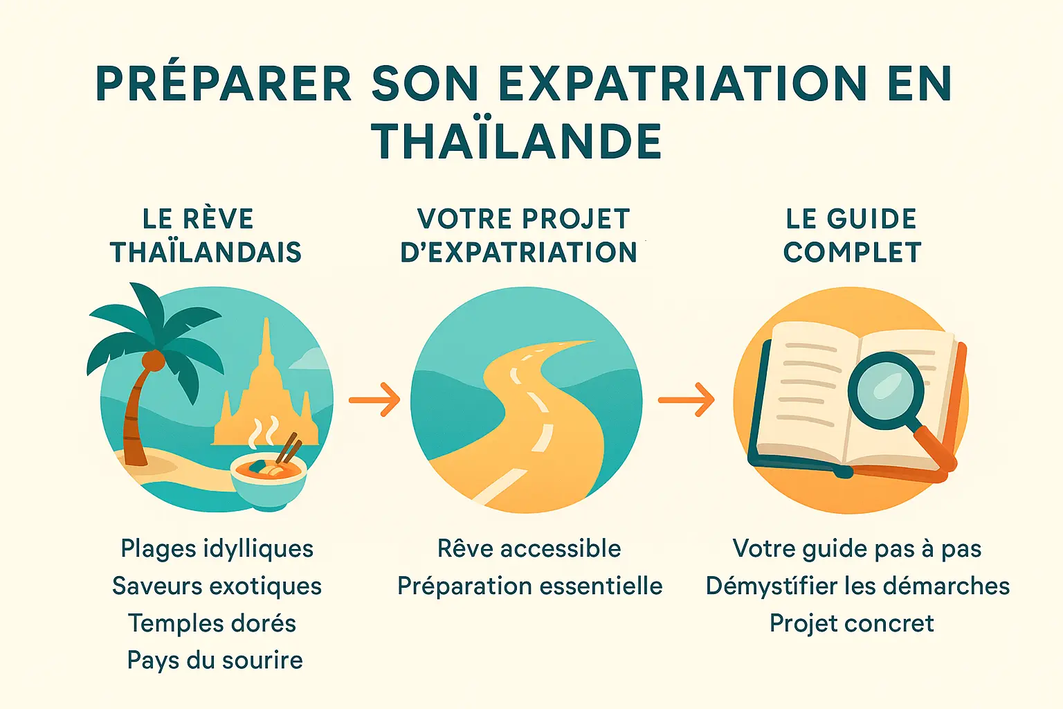 Paysage de la Thaïlande avec plages, marchés et temples