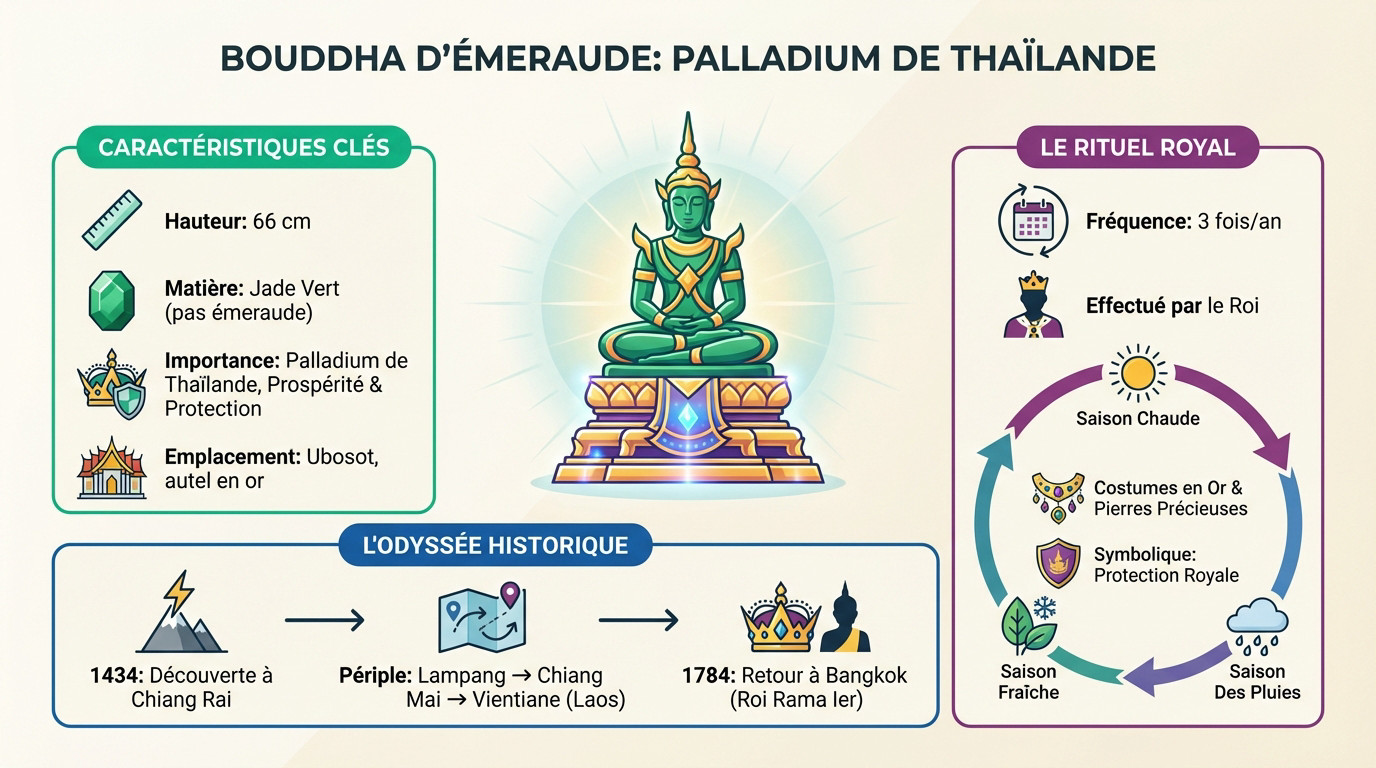 Le Bouddha d'Émeraude au Wat Phra Kaeo, palladium sacré de la Thaïlande