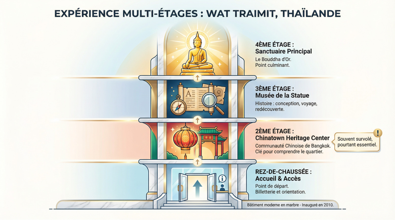 Visite des étages du Wat Traimit et découverte du Bouddha d'Or