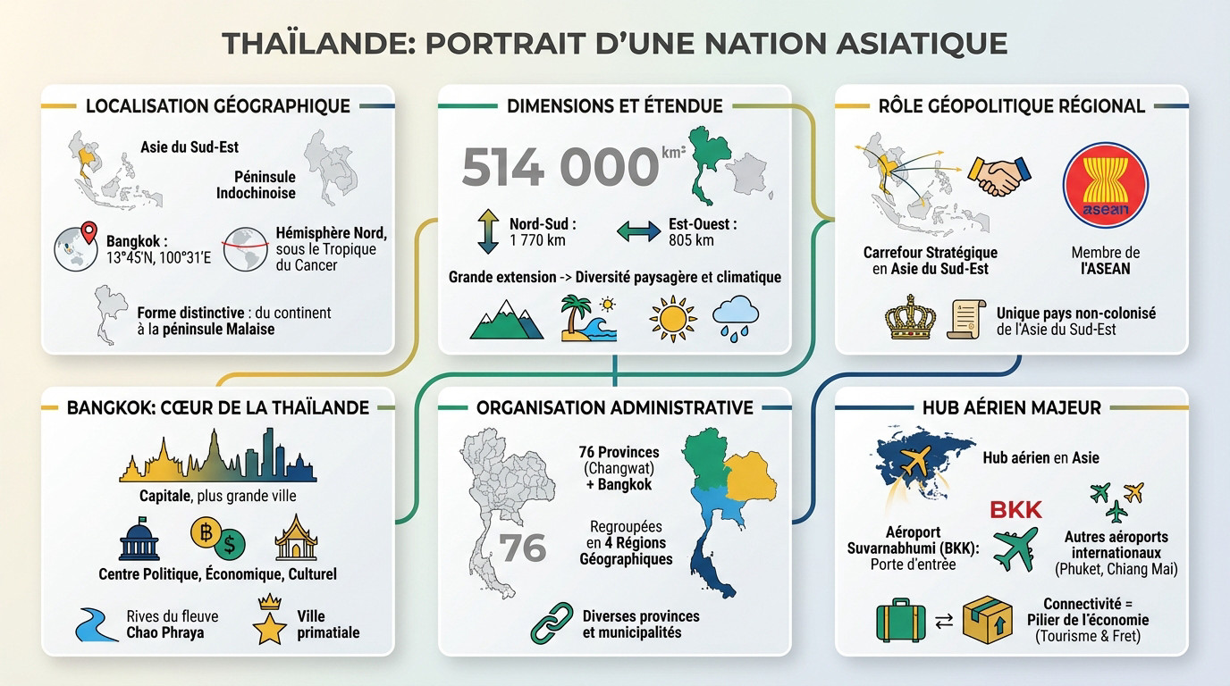Carte illustrée montrant la localisation de la Thaïlande