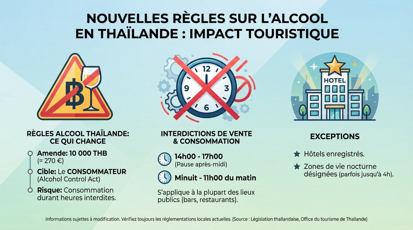Touriste face aux nouvelles restrictions de consommation d'alcool en Thaïlande et l'amende de 10 000 bahts
