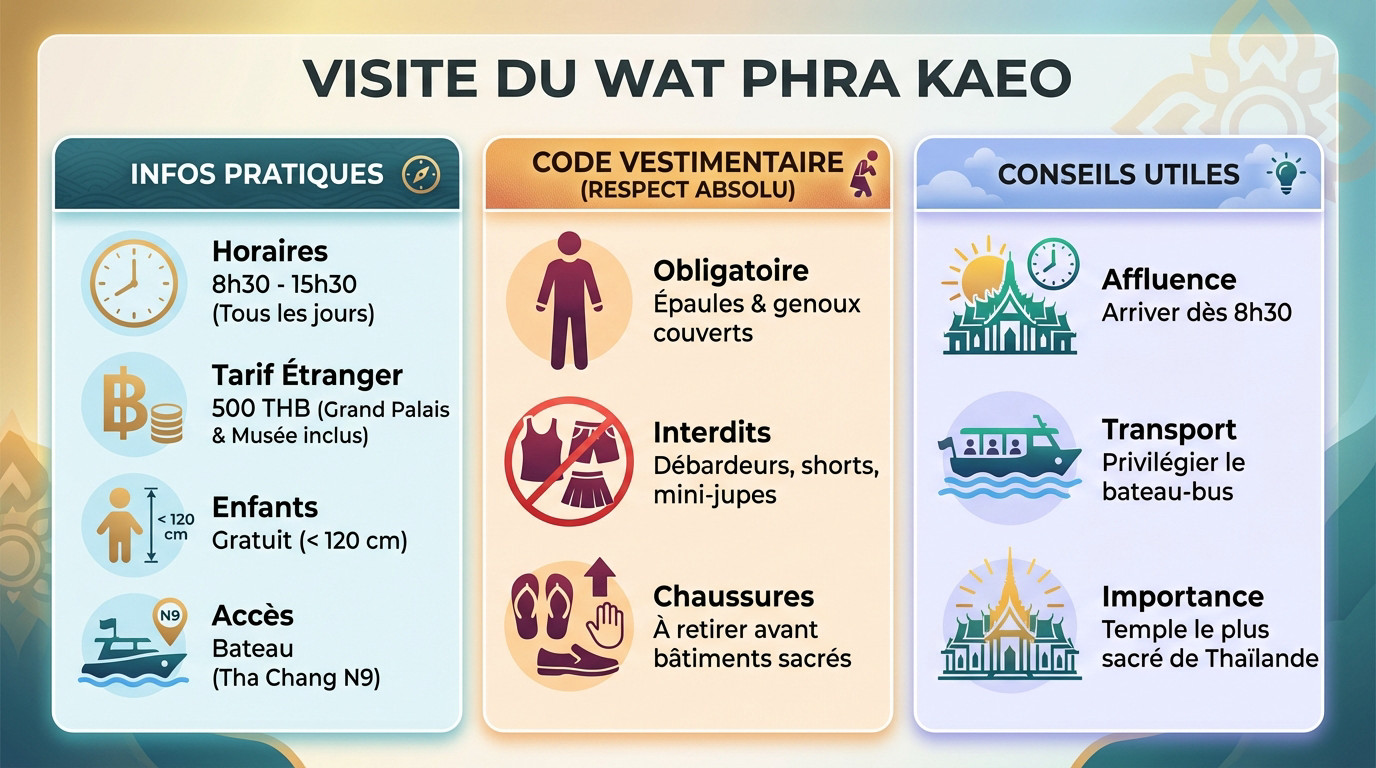 Conseils pratiques pour la visite du temple Wat Phra Kaeo à Bangkok