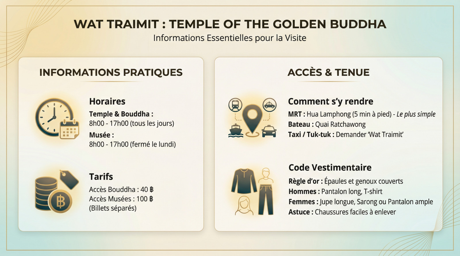 Wat Traimit informations pratiques
