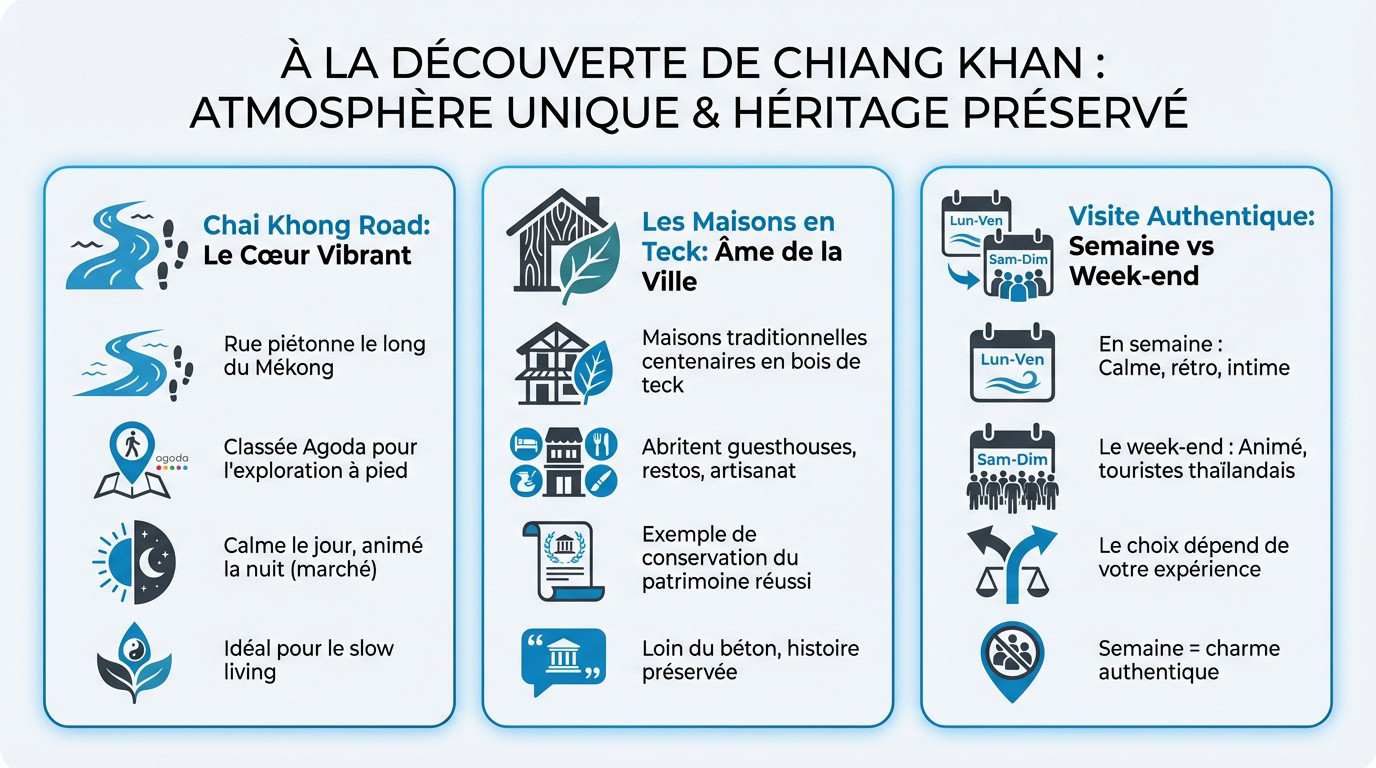 Atmosphère unique des maisons en bois de teck à Chiang Khan au bord du Mékong