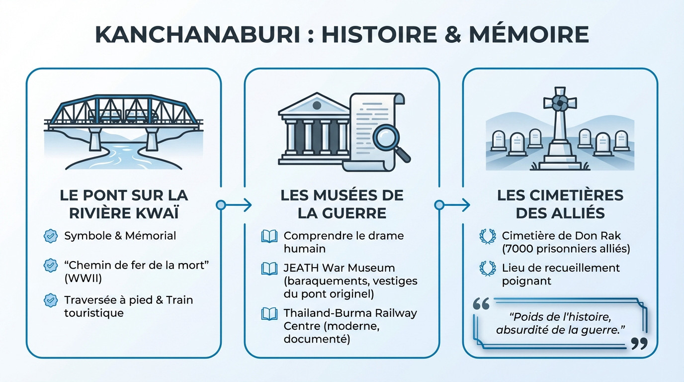 Pont de la rivière Kwaï et mémorial historique à Kanchanaburi