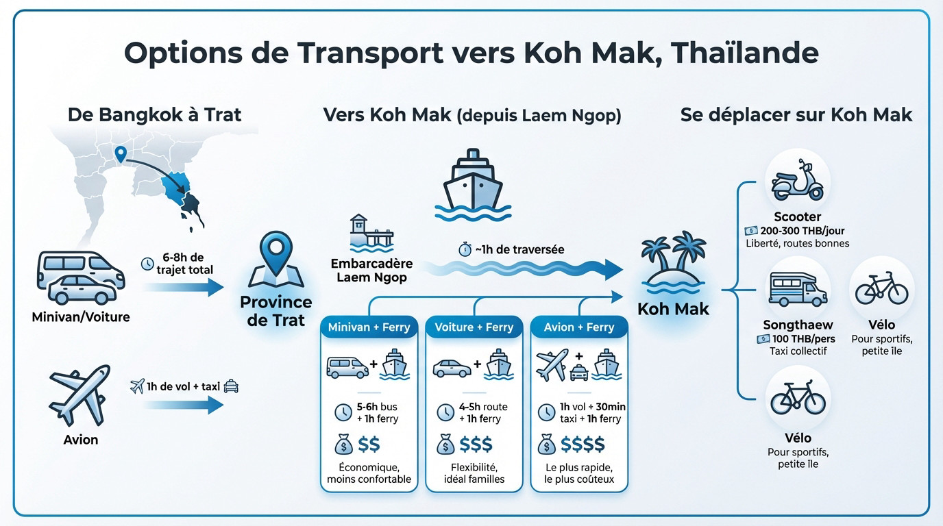 Comparatif des options de transport pour rejoindre Koh Mak depuis Bangkok