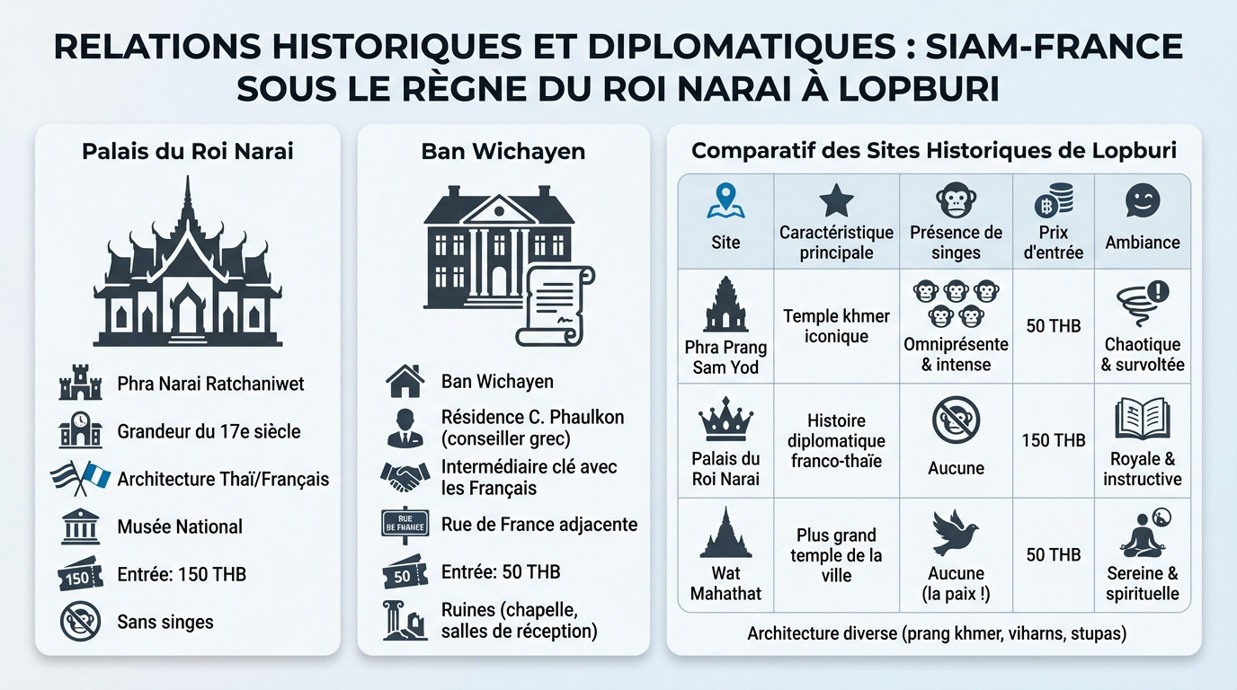 Fresque historique illustrant les relations diplomatiques entre le Siam et la France au palais du roi Narai à Lopburi