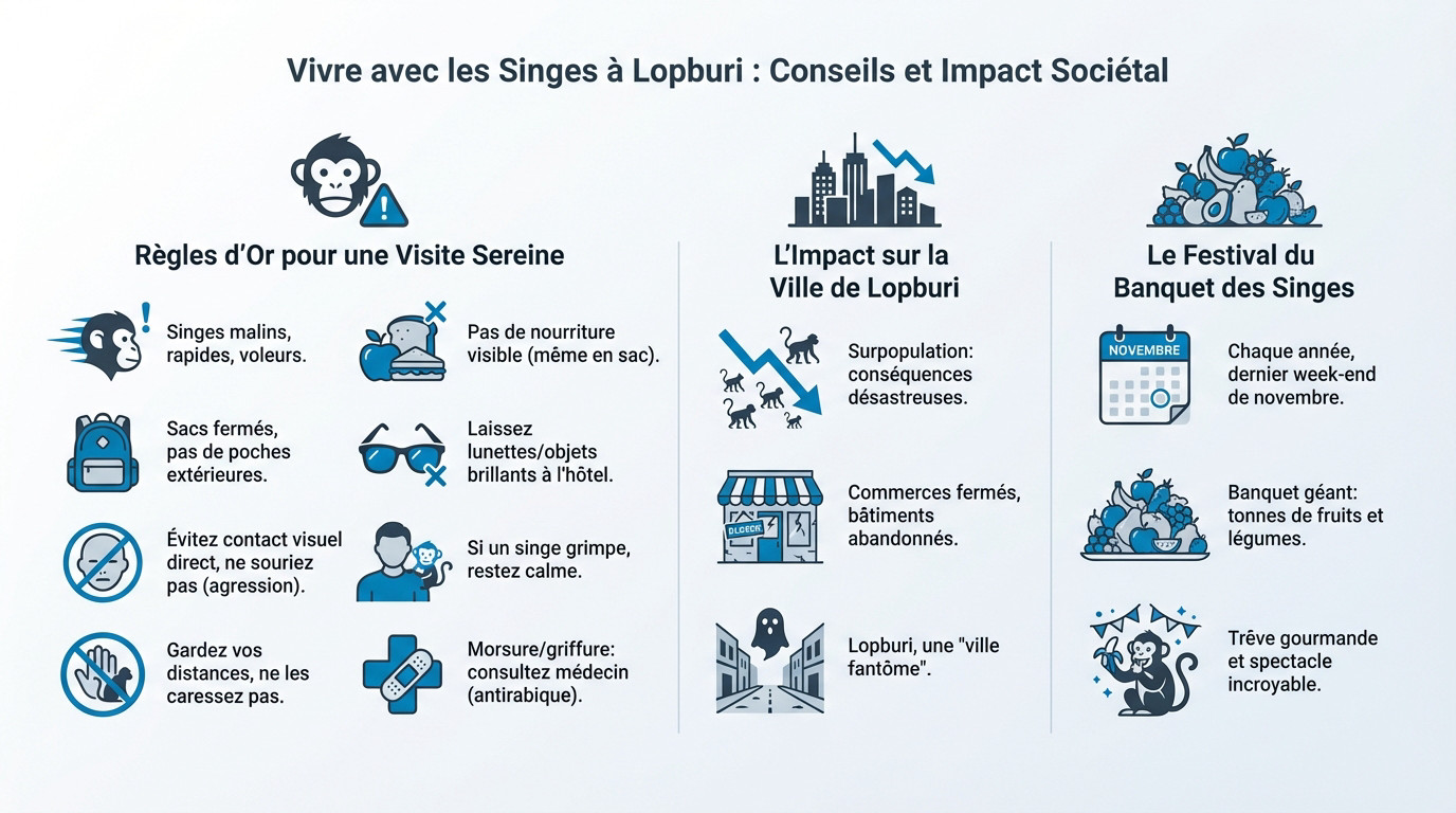 Singes macaques envahissant une rue de Lopburi et interagissant avec les passants