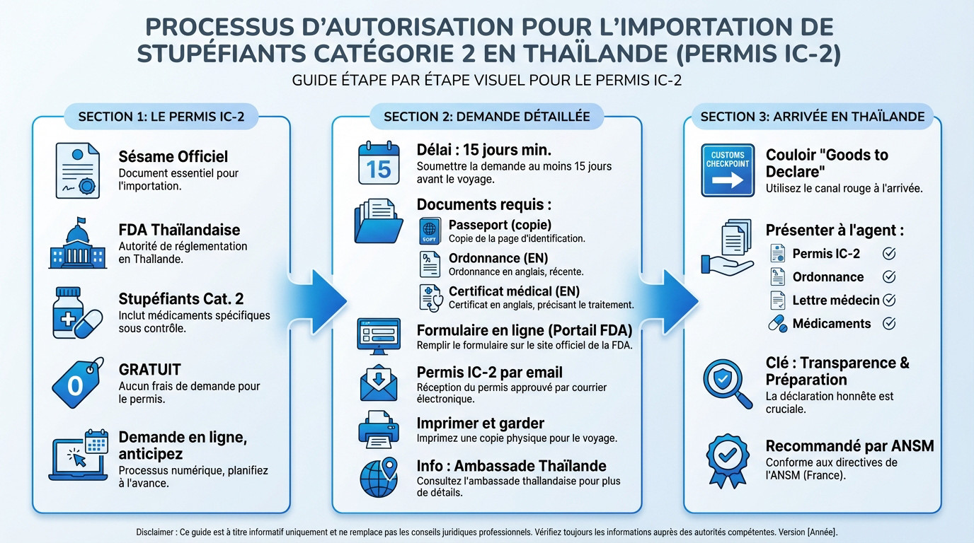 Schéma explicatif de la procédure d'obtention du permis IC-2 pour les médicaments en Thaïlande