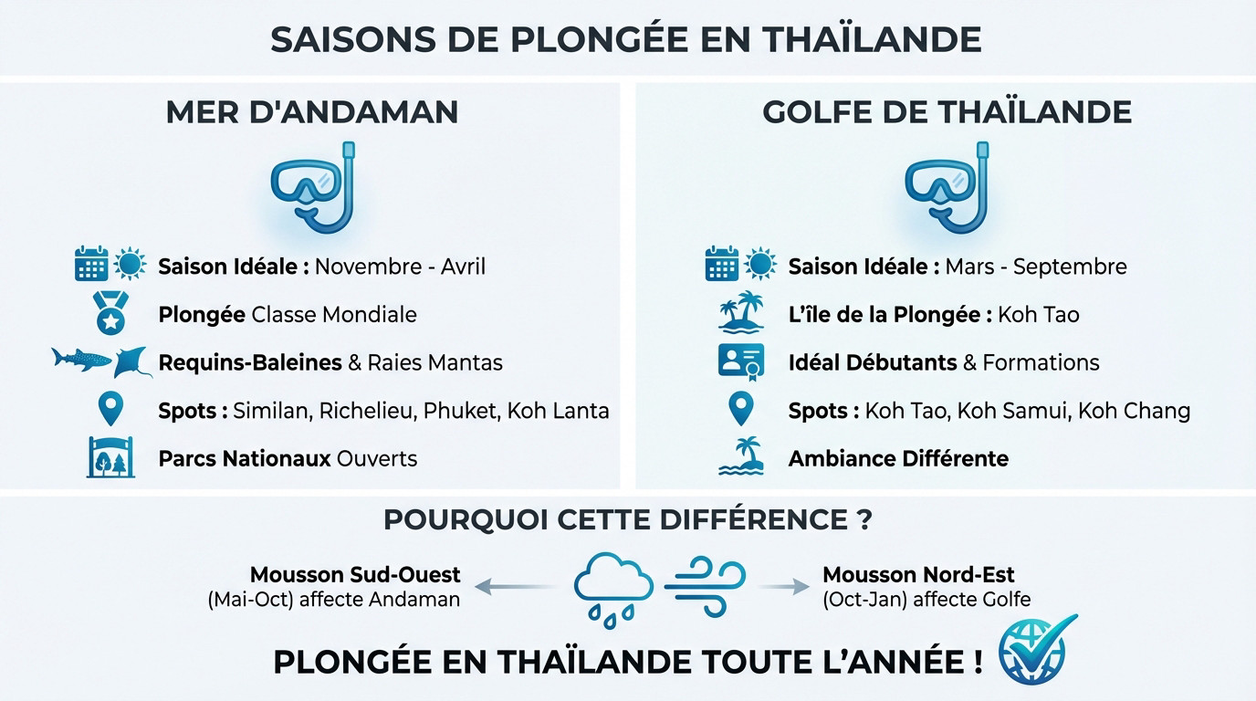 Comparatif des saisons de plongée entre la mer d'Andaman et le golfe de Thaïlande