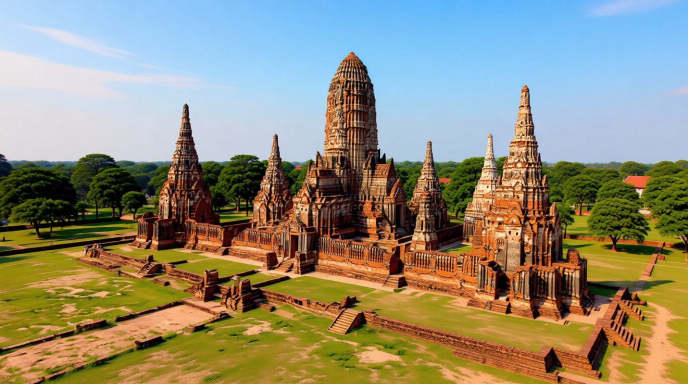 Ruines du Wat Chaiwatthanaram à Ayutthaya, excursion depuis Bangkok