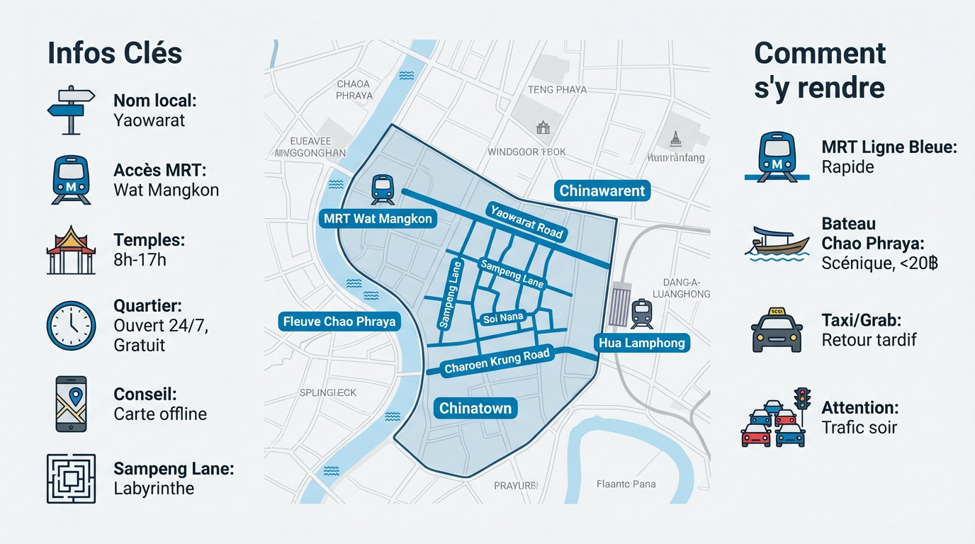 Plan et rues principales de Chinatown Bangkok