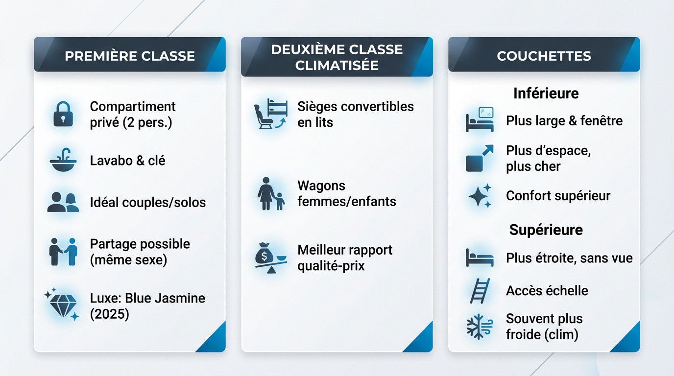 Comparatif 1ère et 2ème classe du train de nuit en Thaïlande
