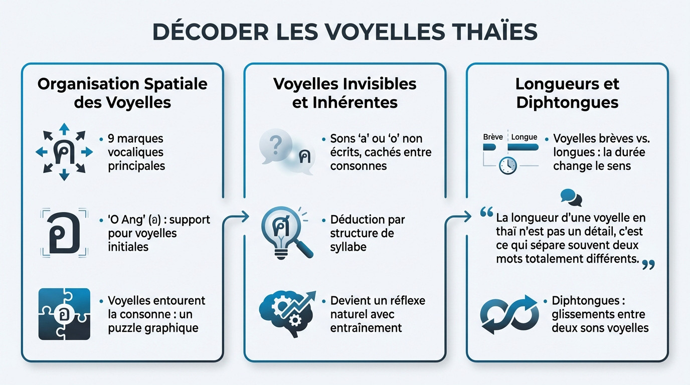 Schéma illustrant les positions des voyelles thaïes autour des consonnes