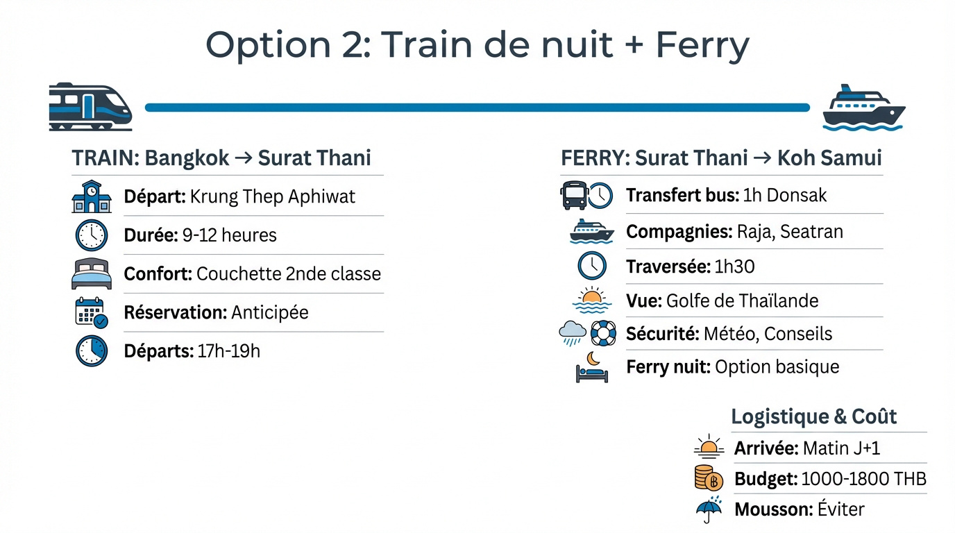 Train de nuit thaïlandais en direction de Surat Thani