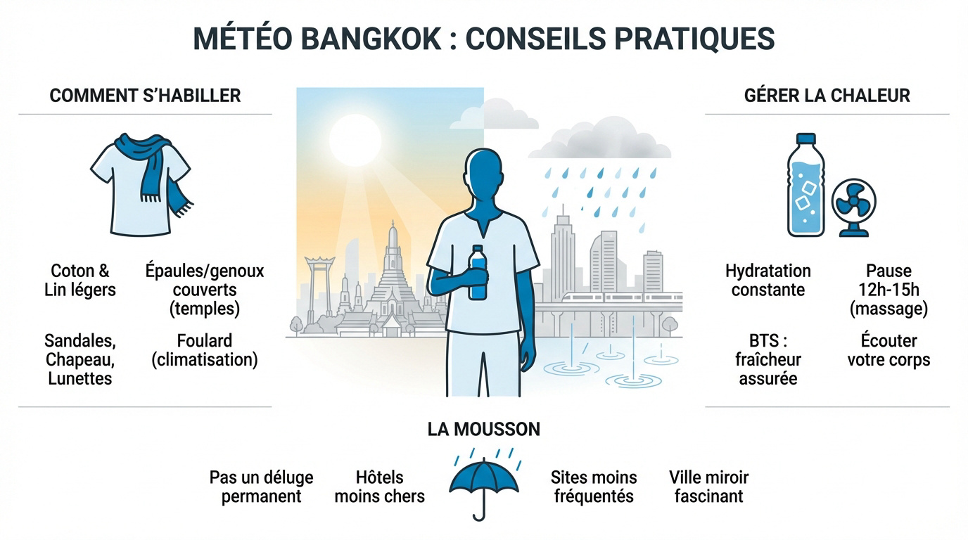 Touriste s'hydratant sous le soleil tropical de Bangkok