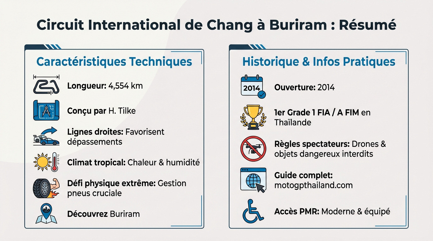 Infographie détaillée du Circuit International de Chang à Buriram présentant le tracé et les virages clés pour le MotoGP