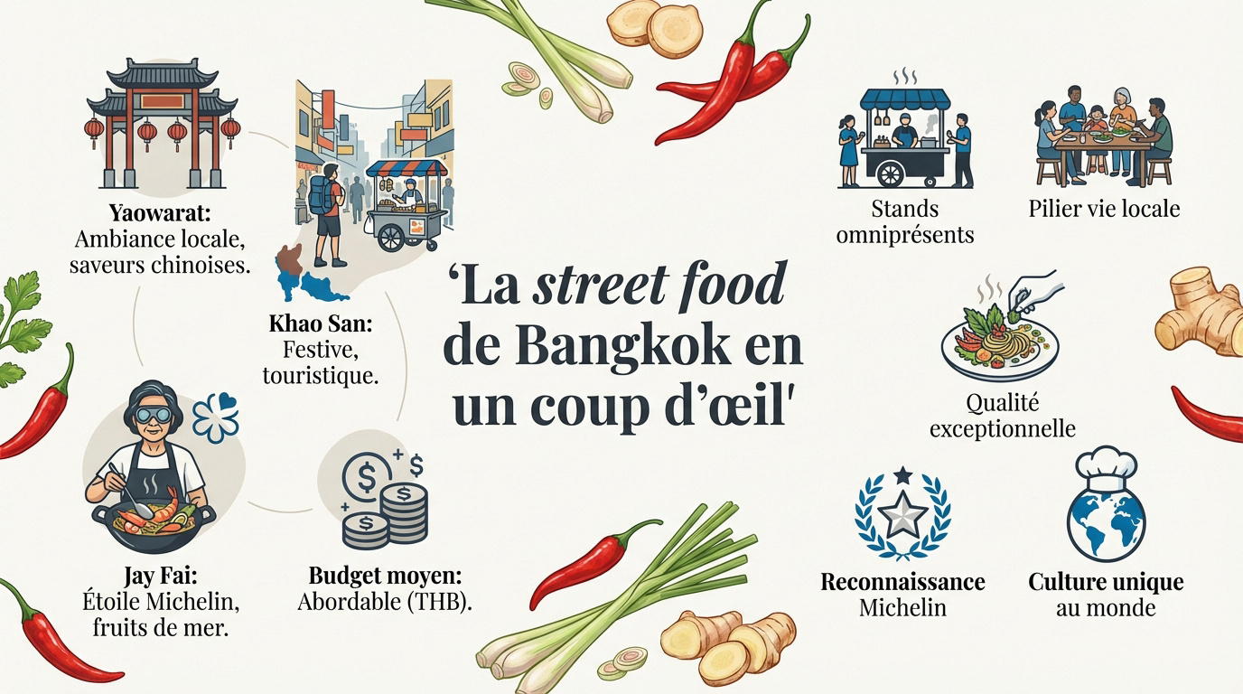 Infographie sur les quartiers de street food à Bangkok