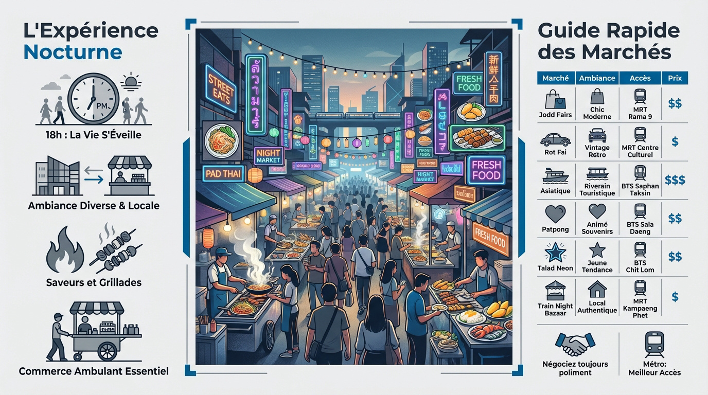 Infographie des marchés de nuit de Bangkok