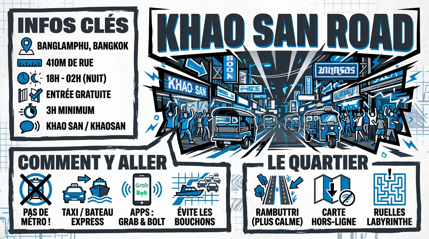 Foule et néons sur Khao San Road à Bangkok