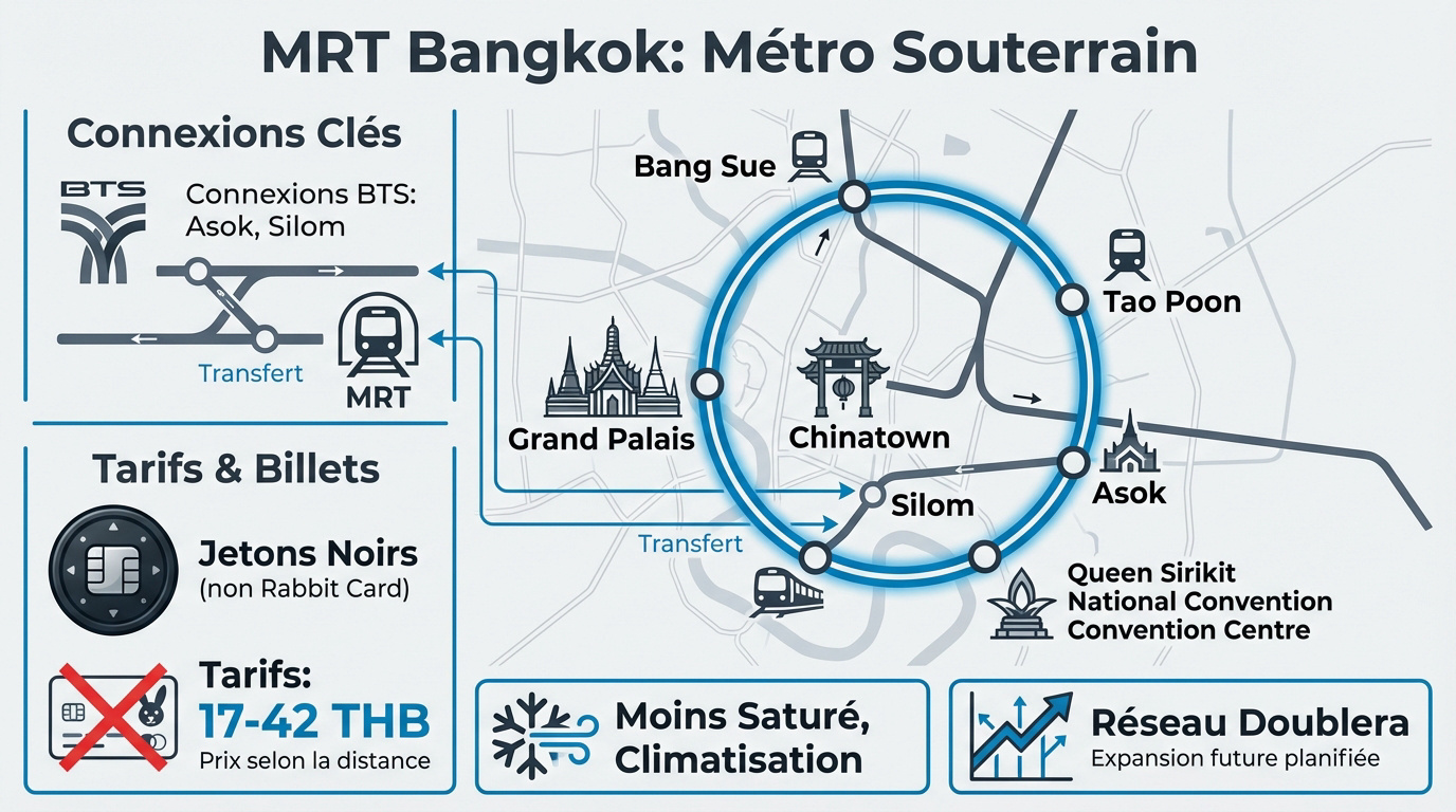 Plan du métro MRT de Bangkok avec la ligne bleue circulaire