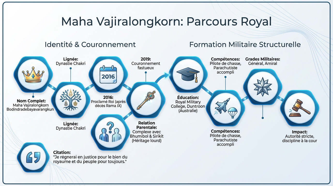 Parcours du roi Rama X Maha Vajiralongkorn 