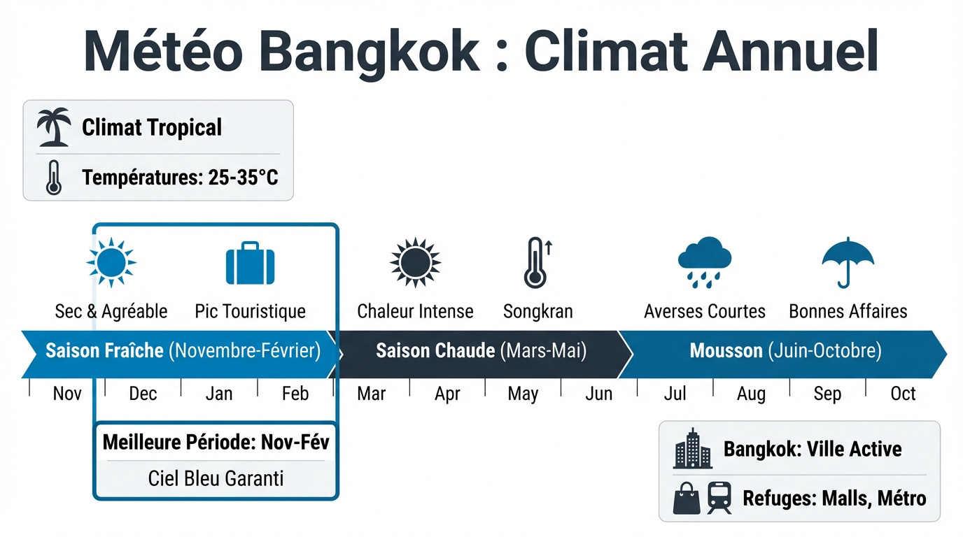 Graphique météo annuelle Bangkok températures et pluie
