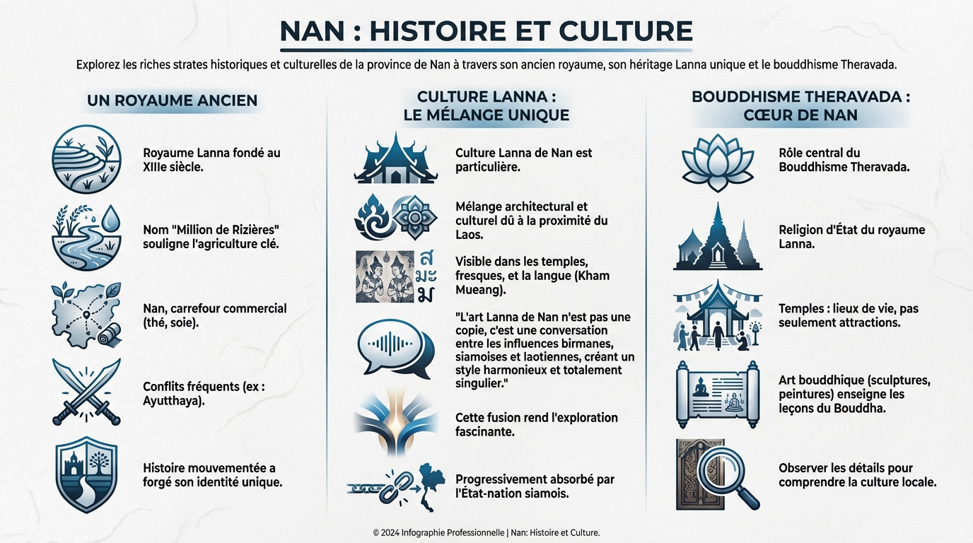 Fresque murale traditionnelle illustrant l'histoire du royaume de Nan et la culture Lanna