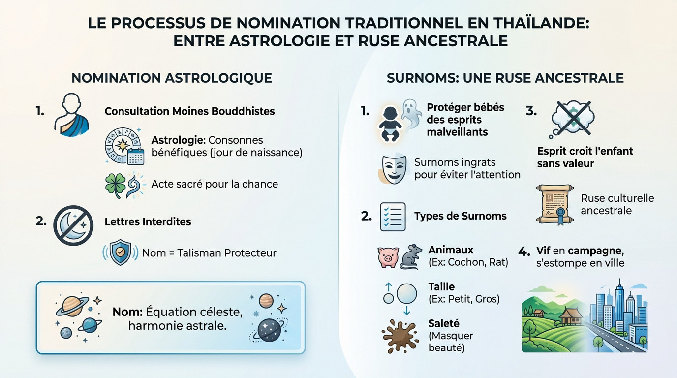 Rituel traditionnel de nomination en Thaïlande basé sur l'astrologie