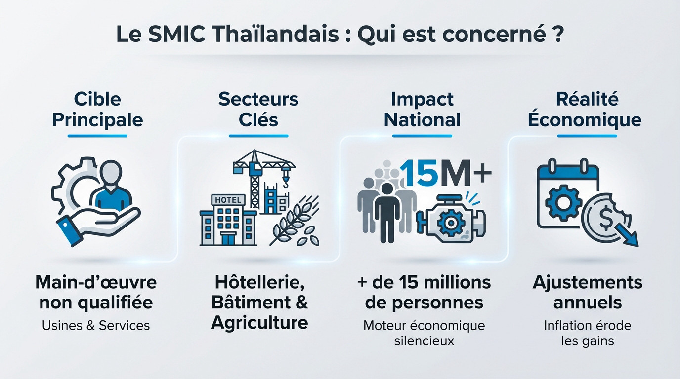 Travailleurs thaïlandais dans le secteur des services et de l'industrie concernés par le salaire minimum en 2026