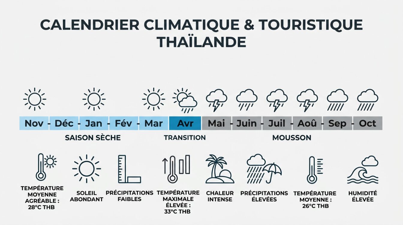Calendrier météo Ao Nang saison sèche et mousson par mois