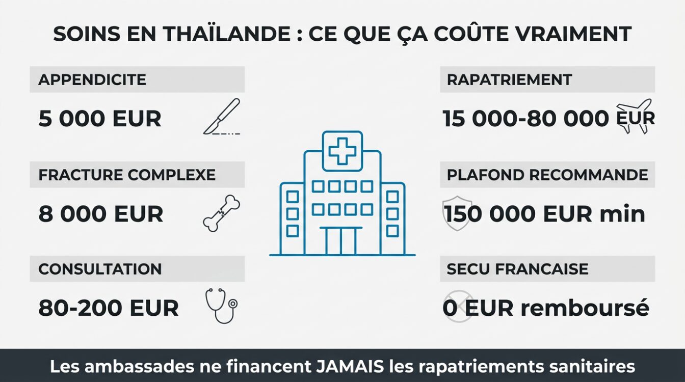 Infographie coûts médicaux en Thaïlande : appendicite, fracture, rapatriement