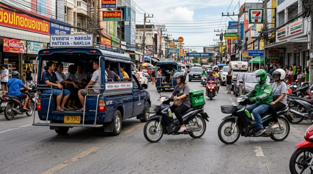 Se déplacer dans Pattaya : songthaew, Grab et scooter, Bangkok Pattaya Transport