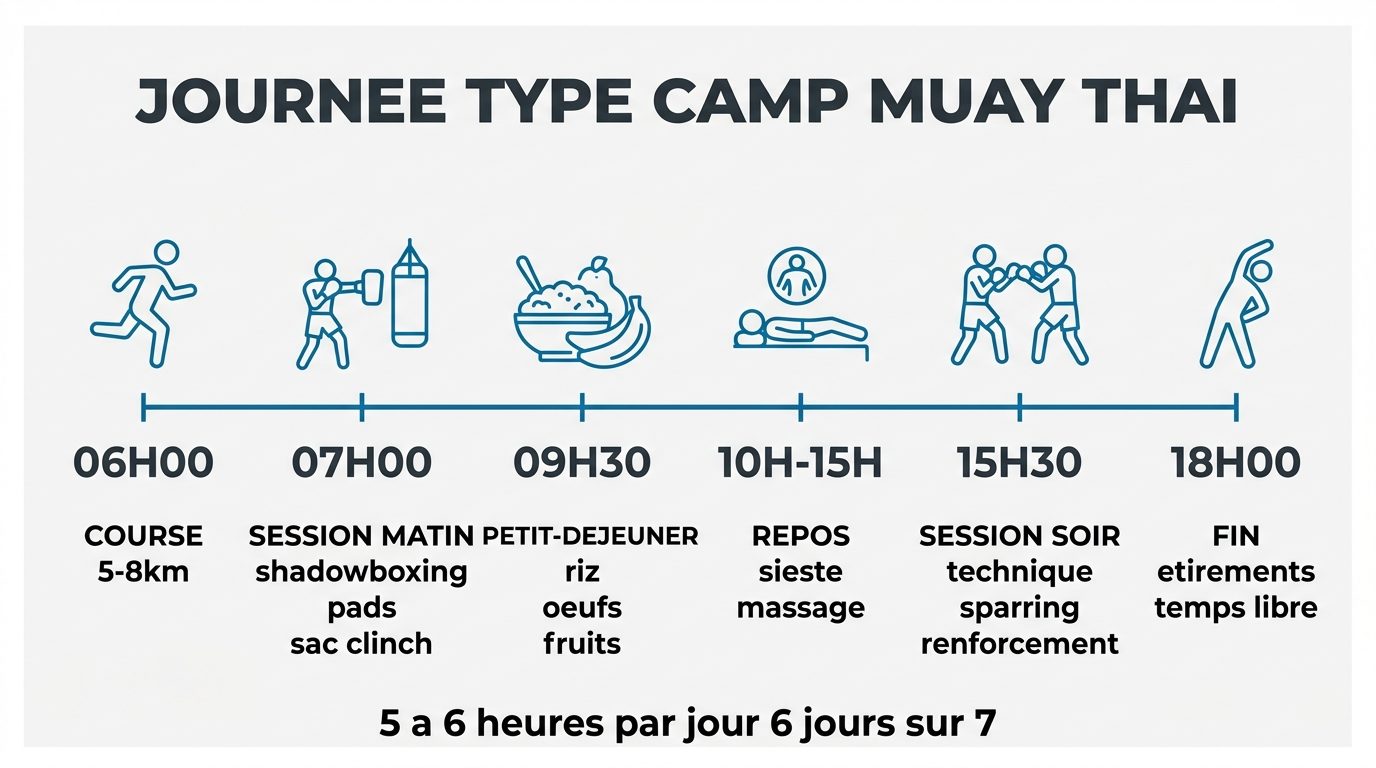 Programme type d'une journée d'entraînement dans un camp de muay thai en Thaïlande