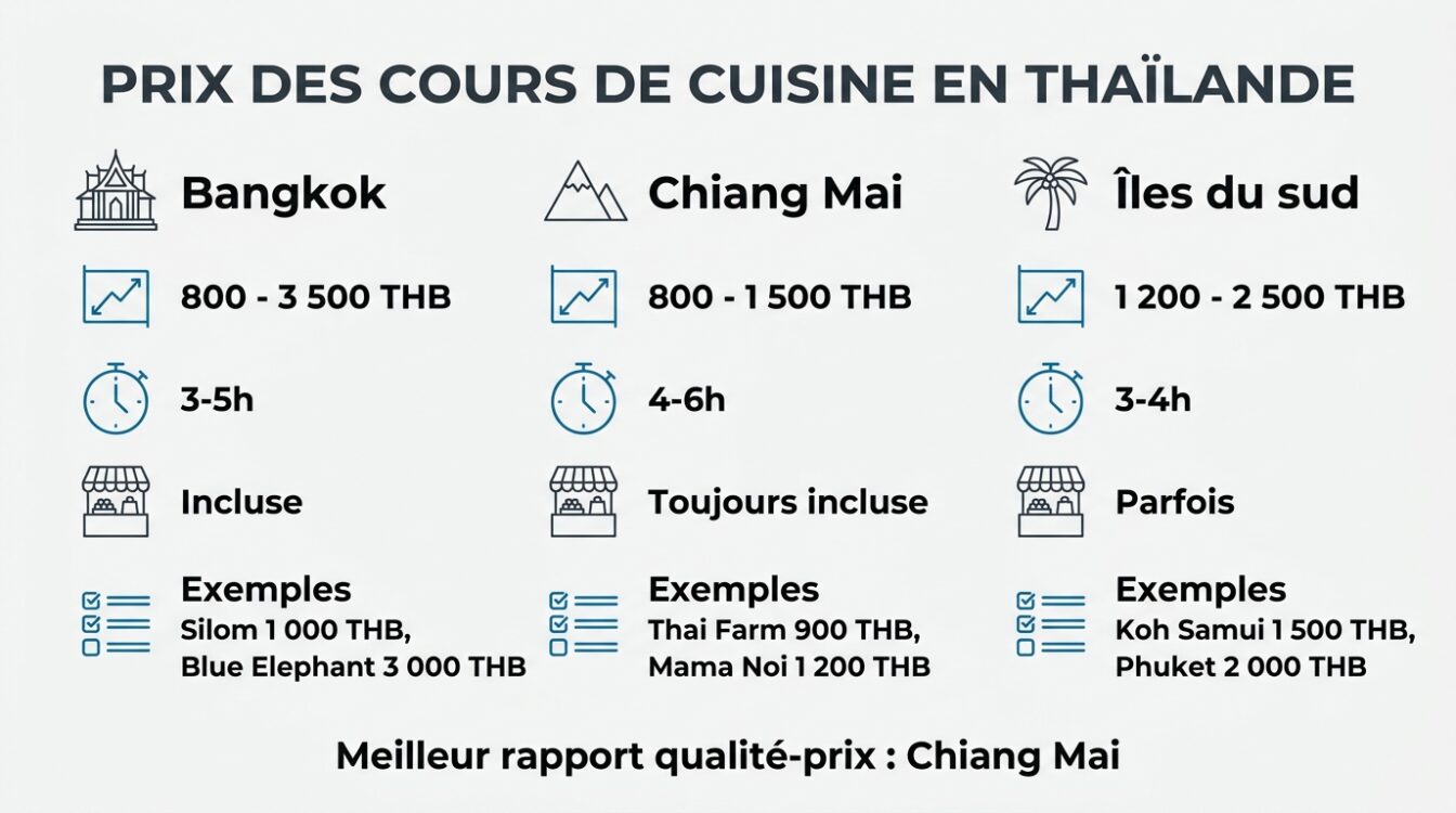 Comparatif des tarifs de cours de cuisine par ville en Thaïlande
