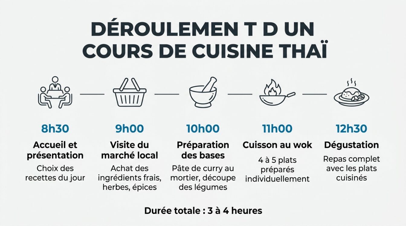 Étapes typiques d un cours de cuisine thaïlandaise du marché à la dégustation