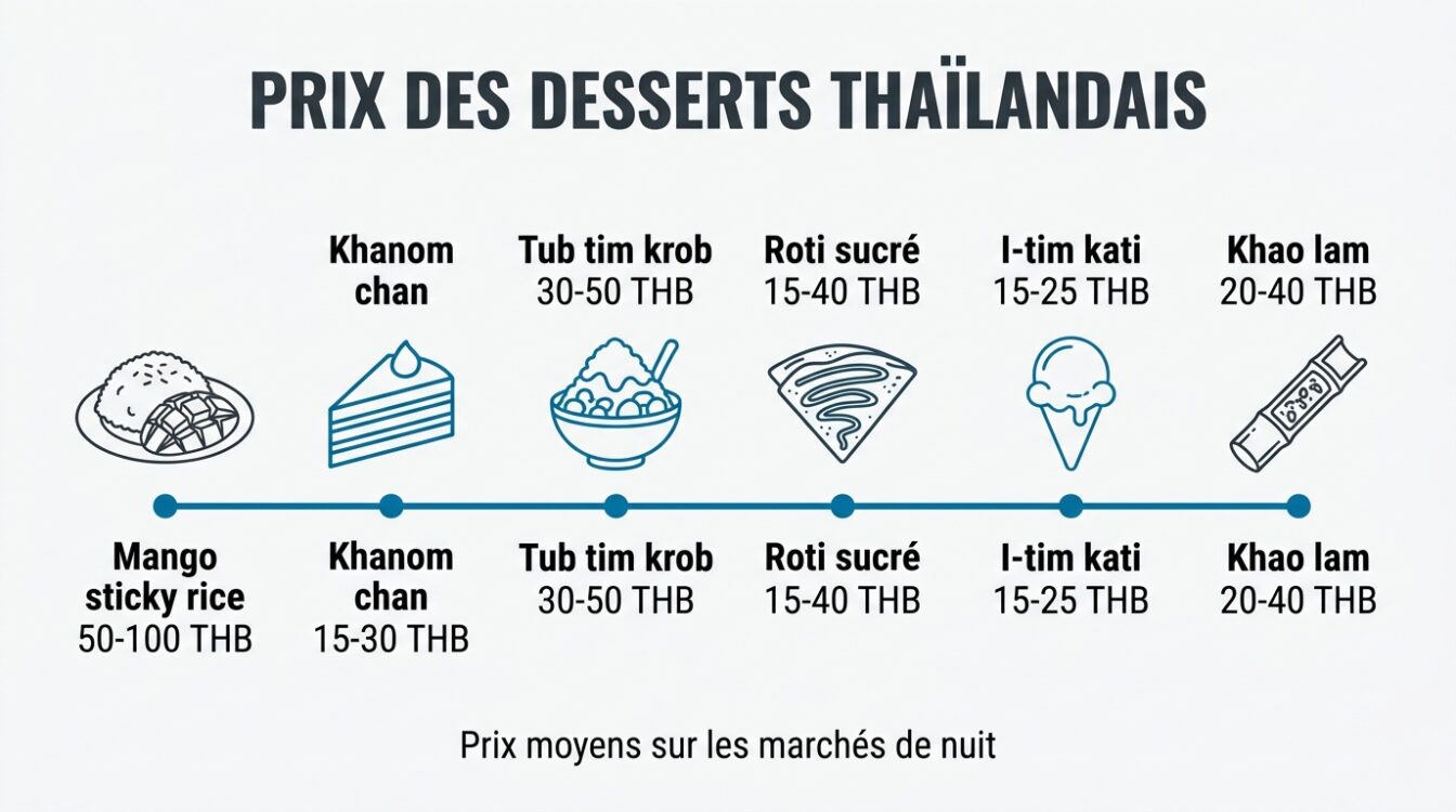 Tableau des prix des desserts thaïlandais sur les marchés de nuit