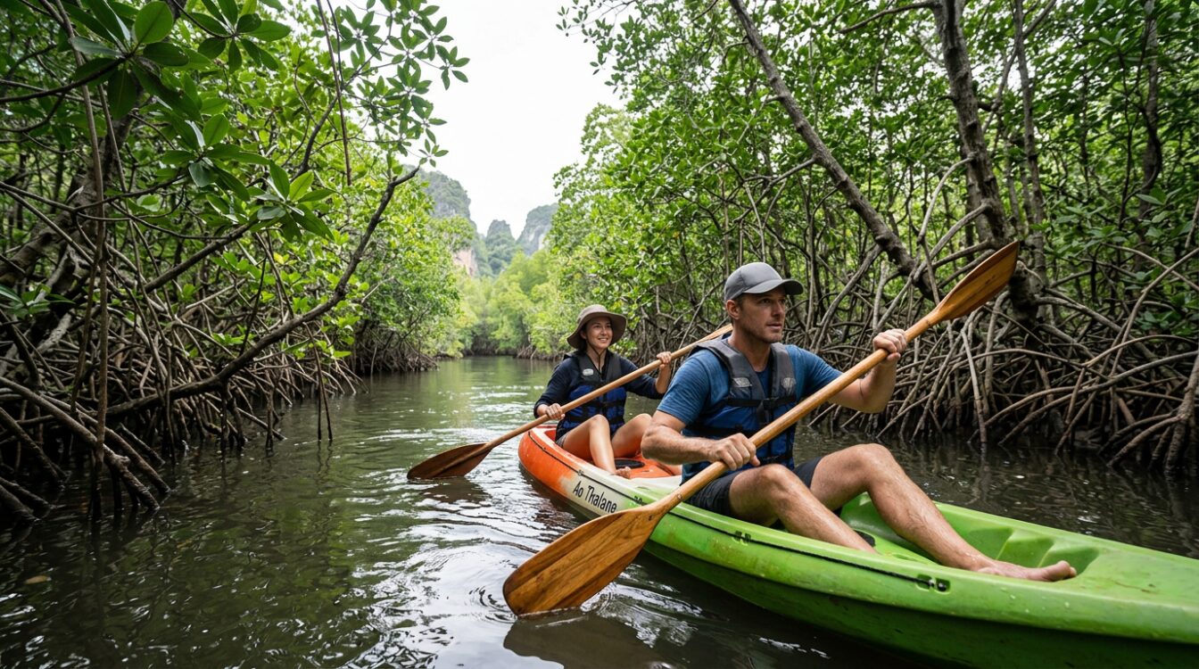 Kayak dans la mangrove d'Ao Thalane, Ao Nang