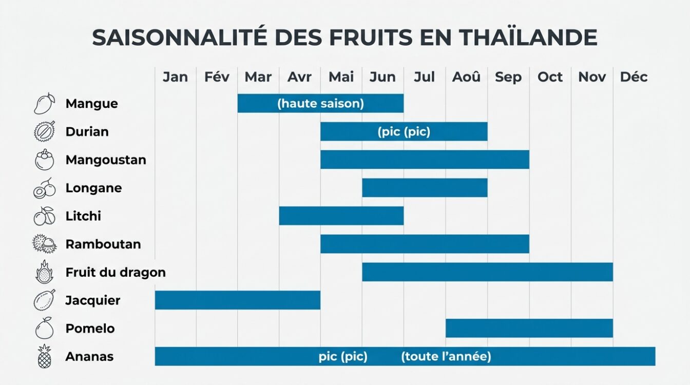 Calendrier mois par mois des fruits tropicaux disponibles en Thaïlande
