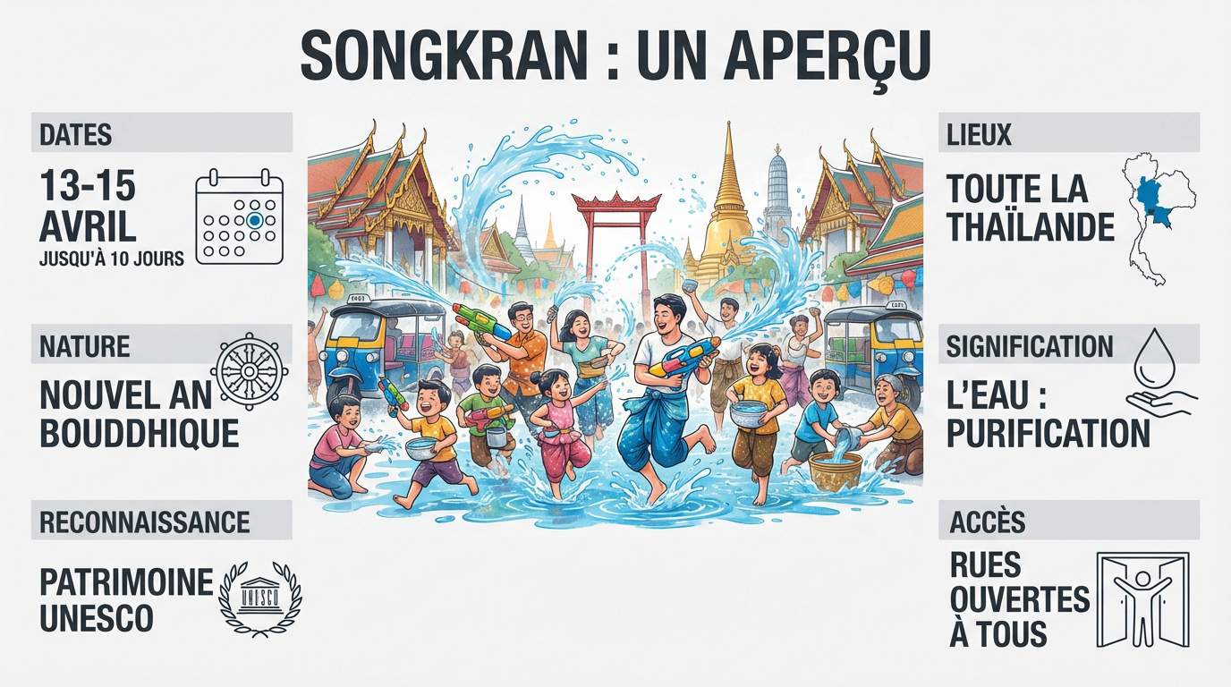 Célébration festive de Songkran en Thaïlande avec des jets d'eau