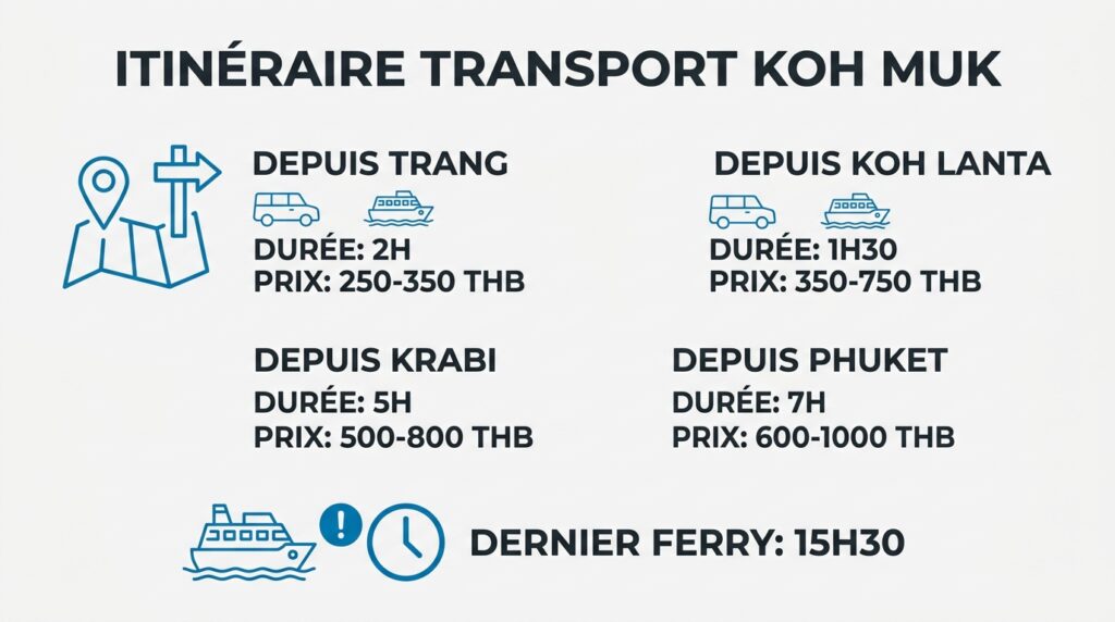 Itinéraires pour rejoindre Koh Muk depuis Trang Koh Lanta Krabi et Phuket avec tarifs