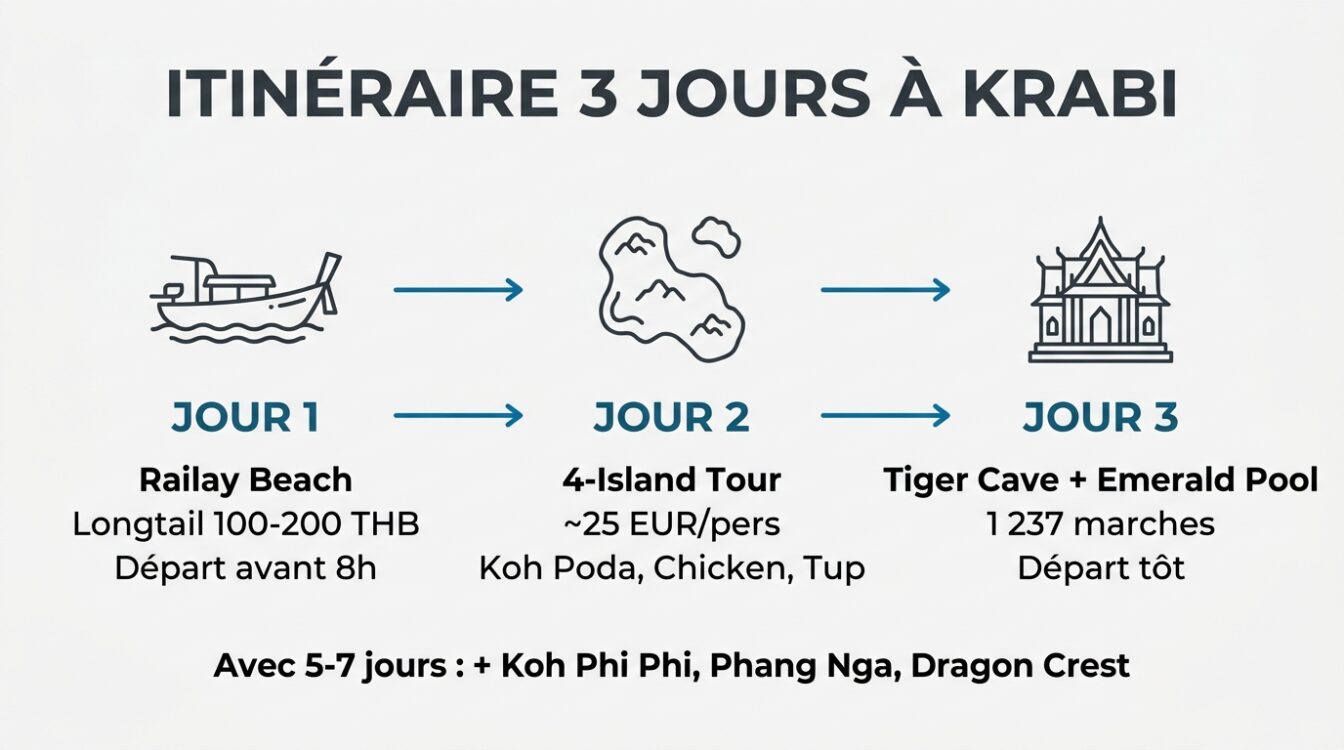 Itinéraire 3 jours à Krabi avec Railay Beach, 4-Island Tour et Tiger Cave Temple