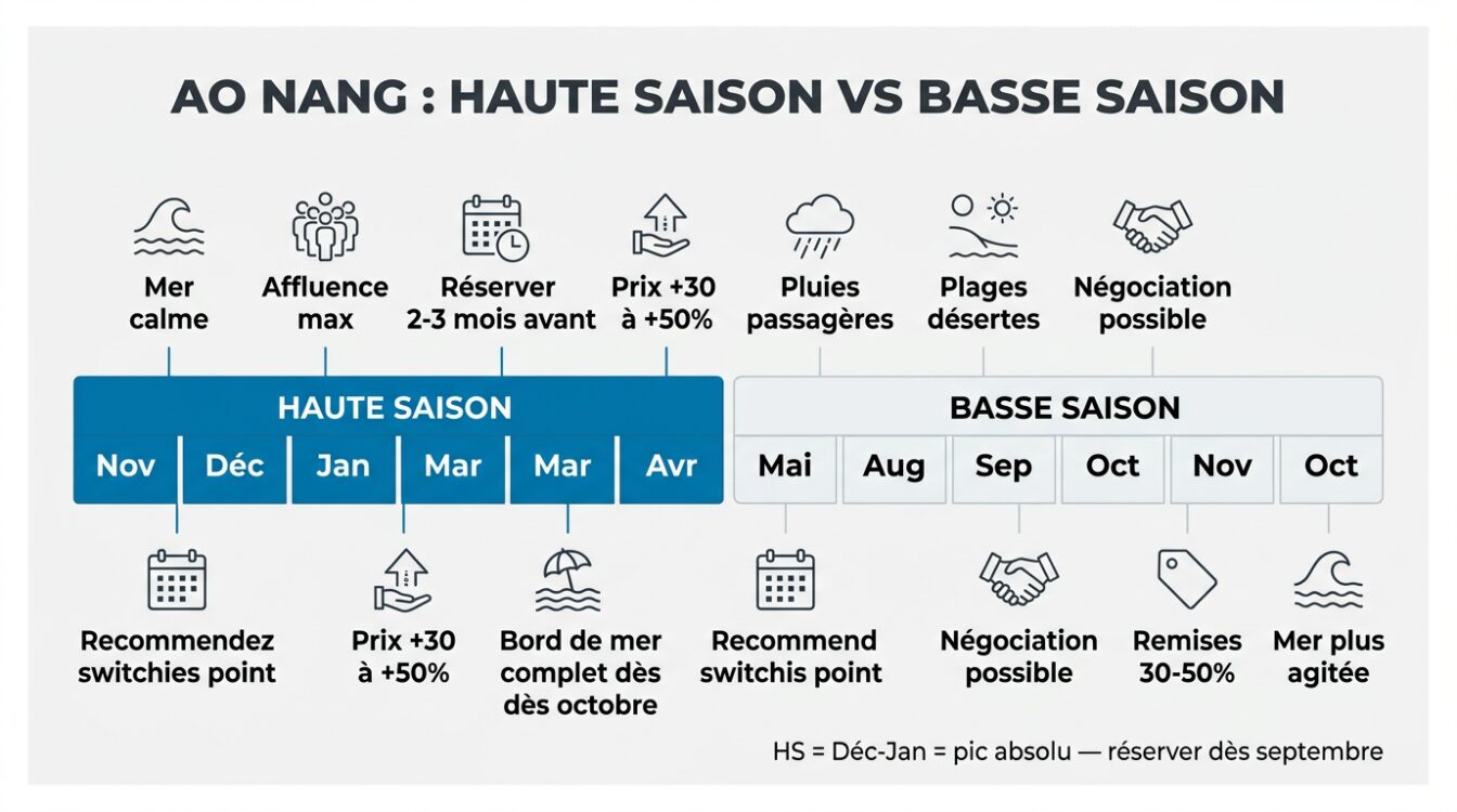 Haute saison vs basse saison hôtel ao nang : disponibilités, prix et conseils de réservation