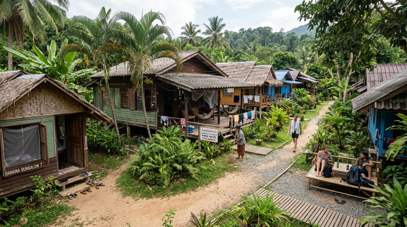 Guesthouse budget hôtel ao nang bungalows bois végétation tropicale
