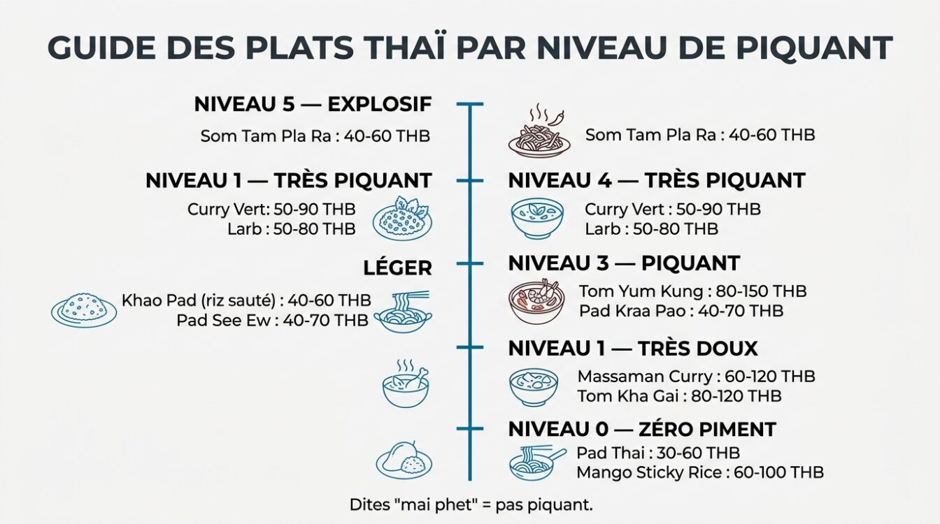 Guide des plats thaïlandais classés par niveau de piquant pour les débutants