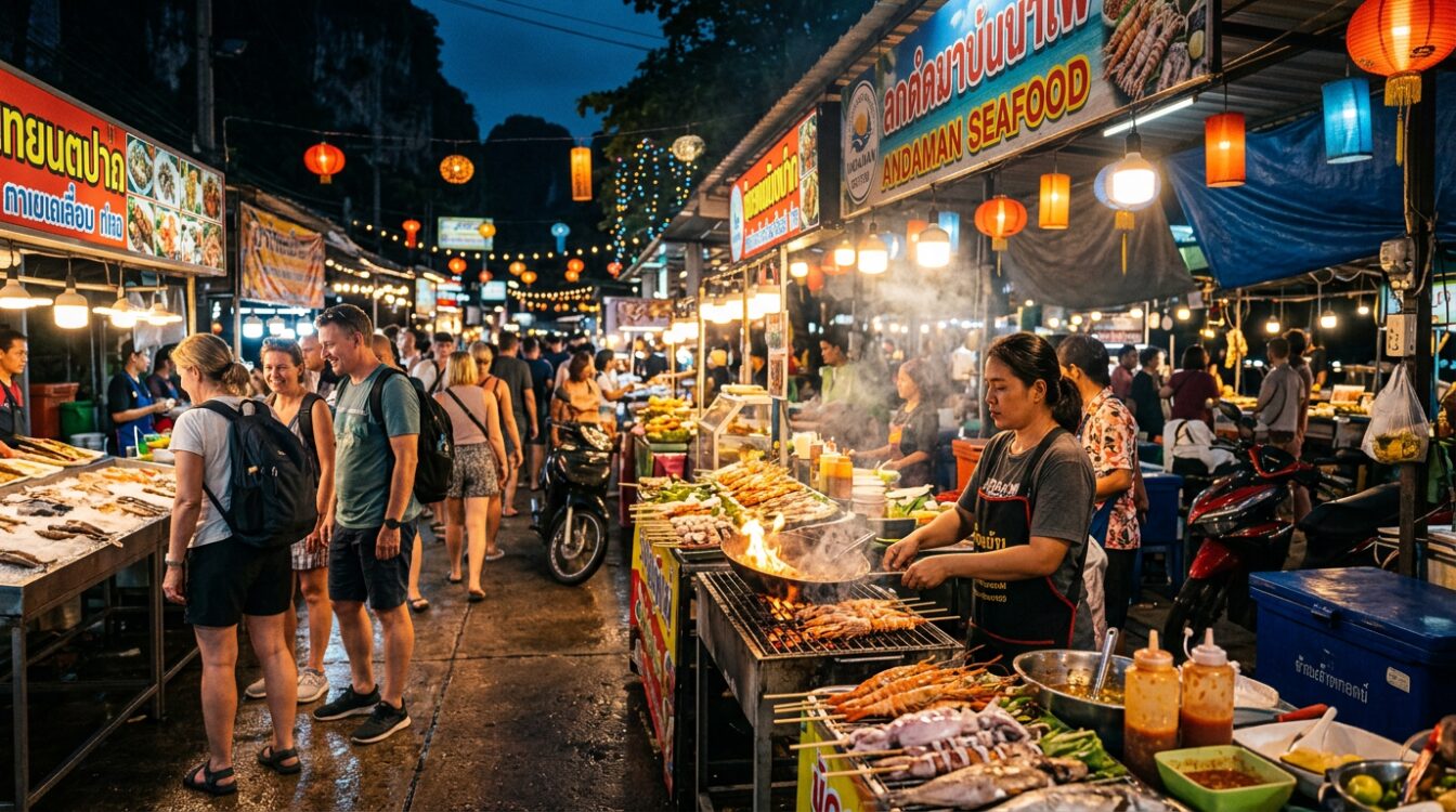 Le marché nocturne et la rue principale, Ao Nang