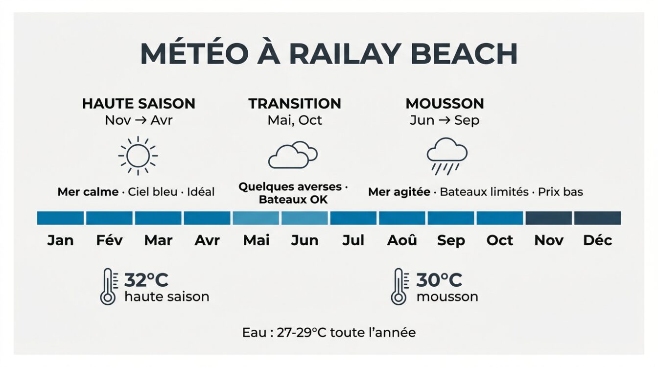 Calendrier des saisons et météo à Railay Beach Krabi