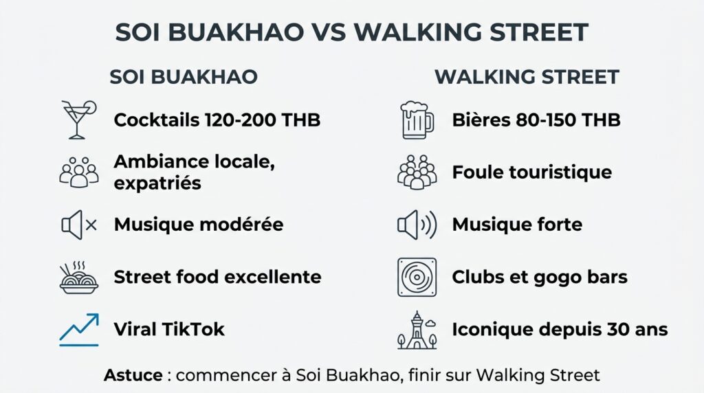 Comparaison entre Soi Buakhao et Walking Street pour choisir son quartier de sortie