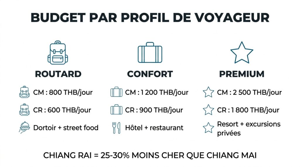 Budget quotidien estimé à Chiang Mai et Chiang Rai selon le profil de voyageur routard confort ou premium