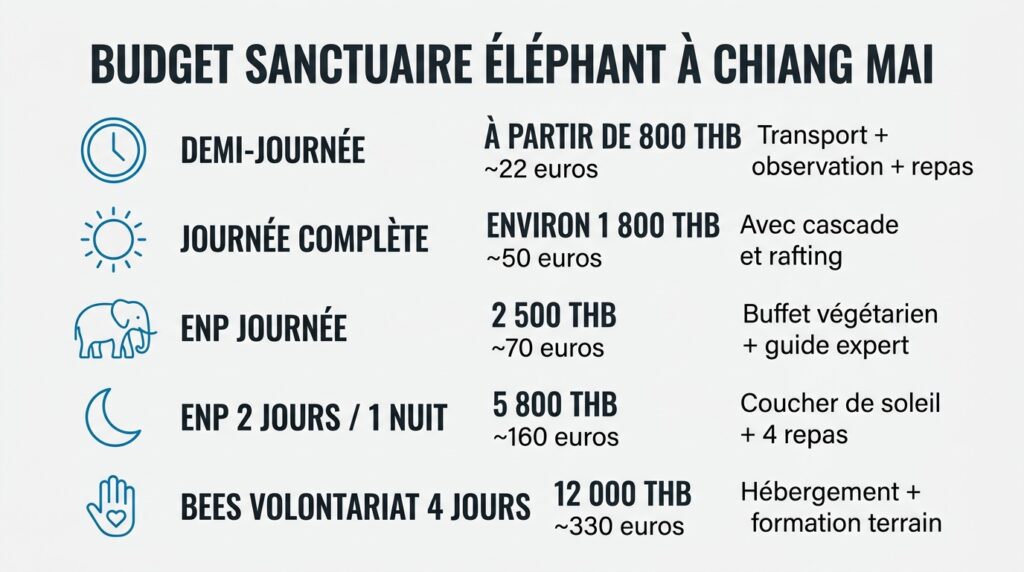 Budget et prix des sanctuaires d'éléphants éthiques à Chiang Mai